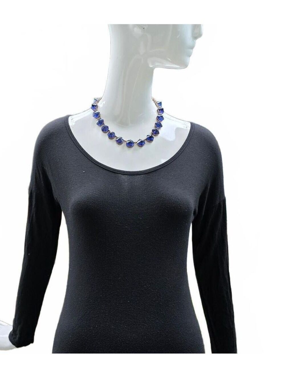 J. Crew Vintage Style Montana Blue Crystal Riviere Collet Statement Necklace
